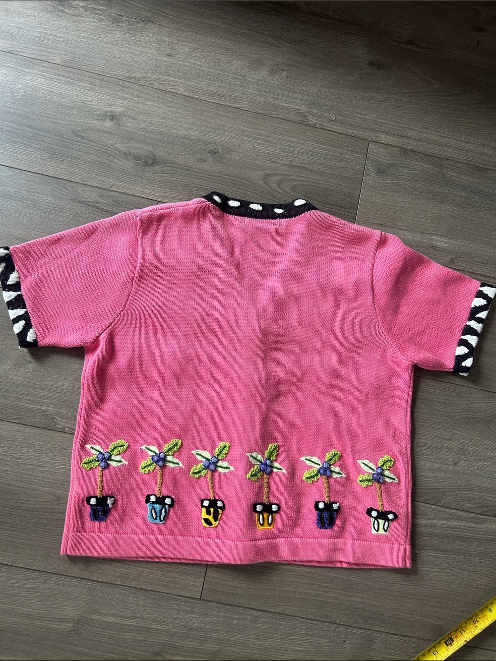 Vintage BEREK Pink Embroidered Potted Plant Cardigan M/L - Picture 7 of 7